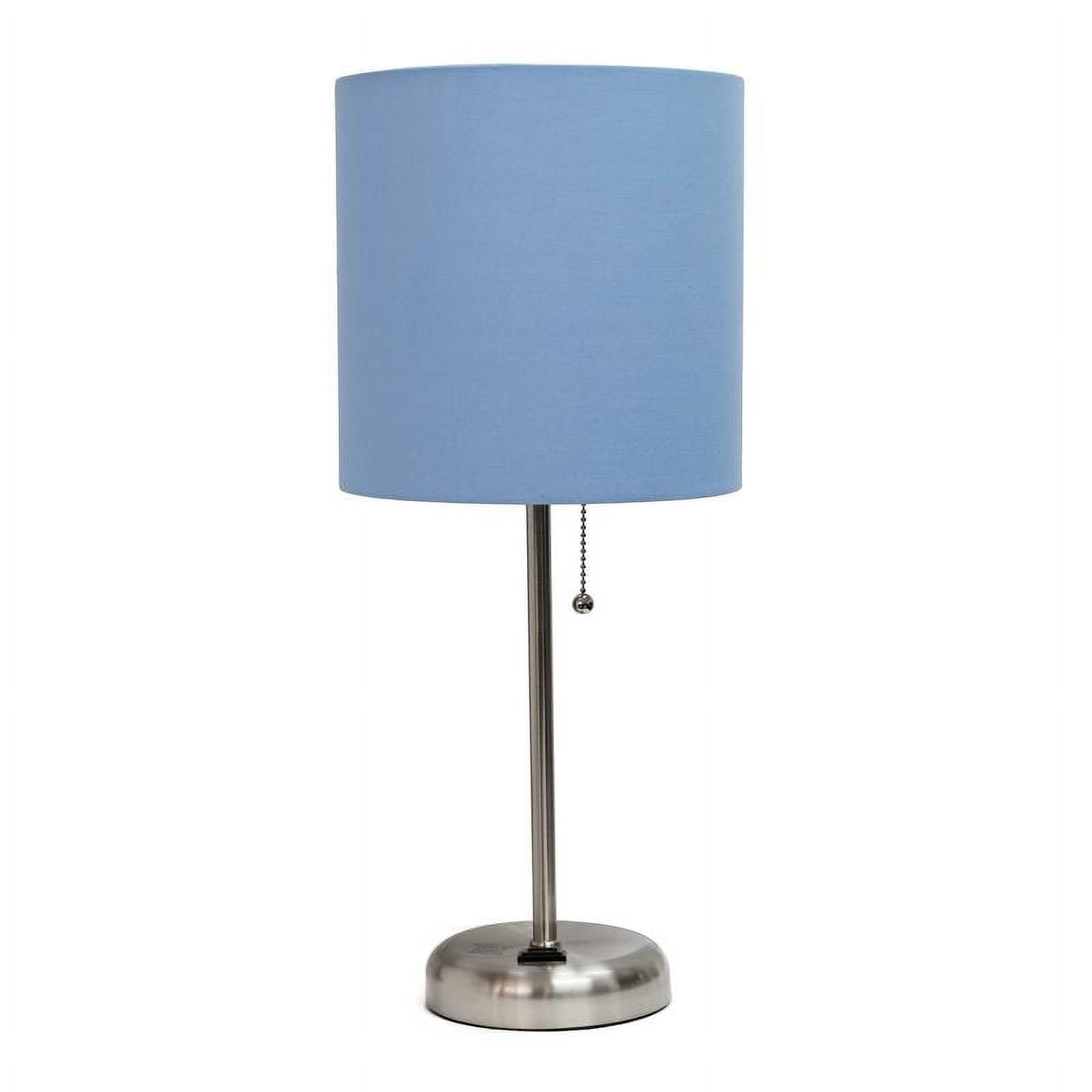 Lt2024-blu Stick Lamp With Charging Outlet & Fabric Shade, Blue