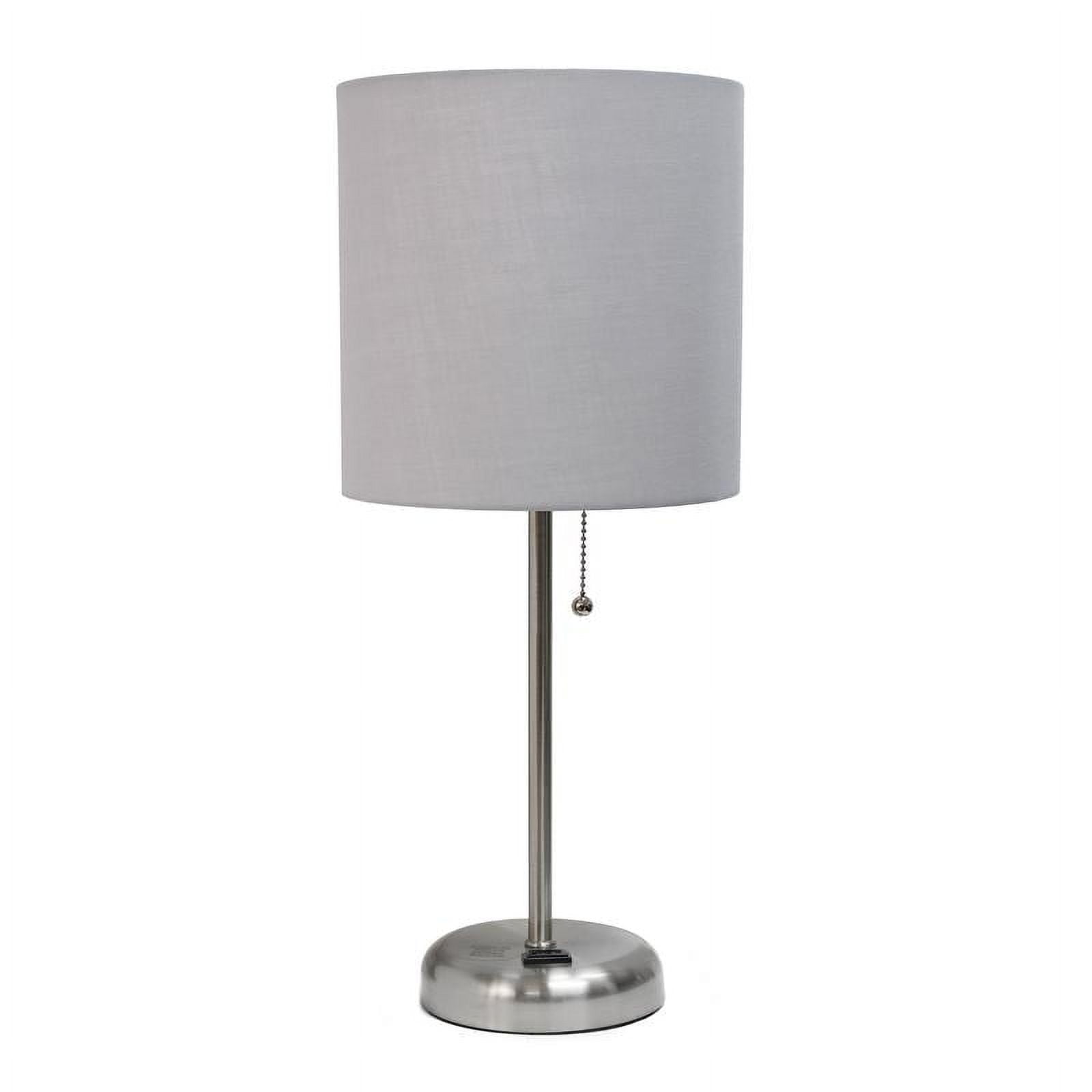 Stick Lamp With Charging Outlet & Fabric Shade, Gray