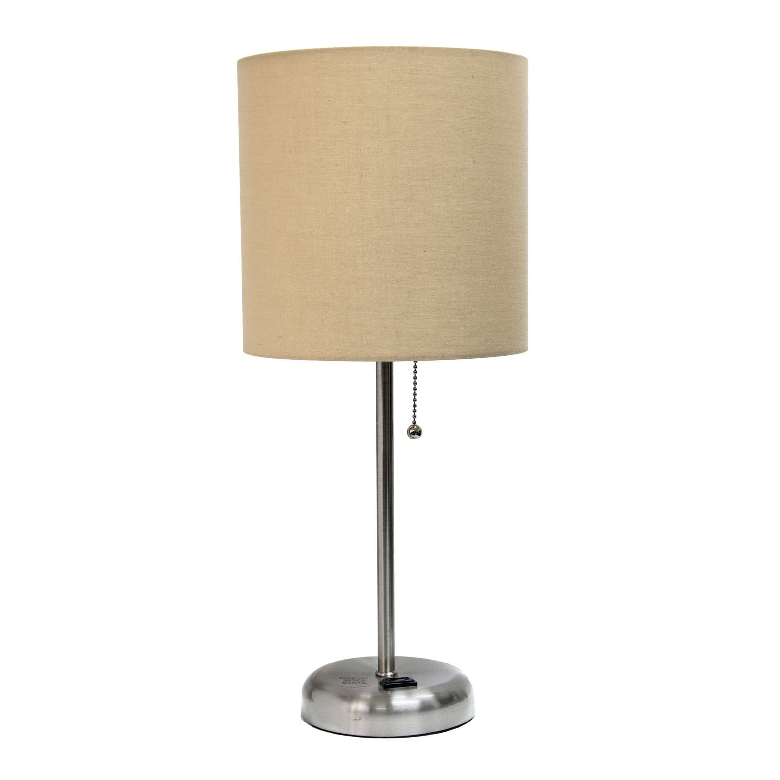 Lt2024-tan Stick Lamp With Charging Outlet & Fabric Shade, Tan