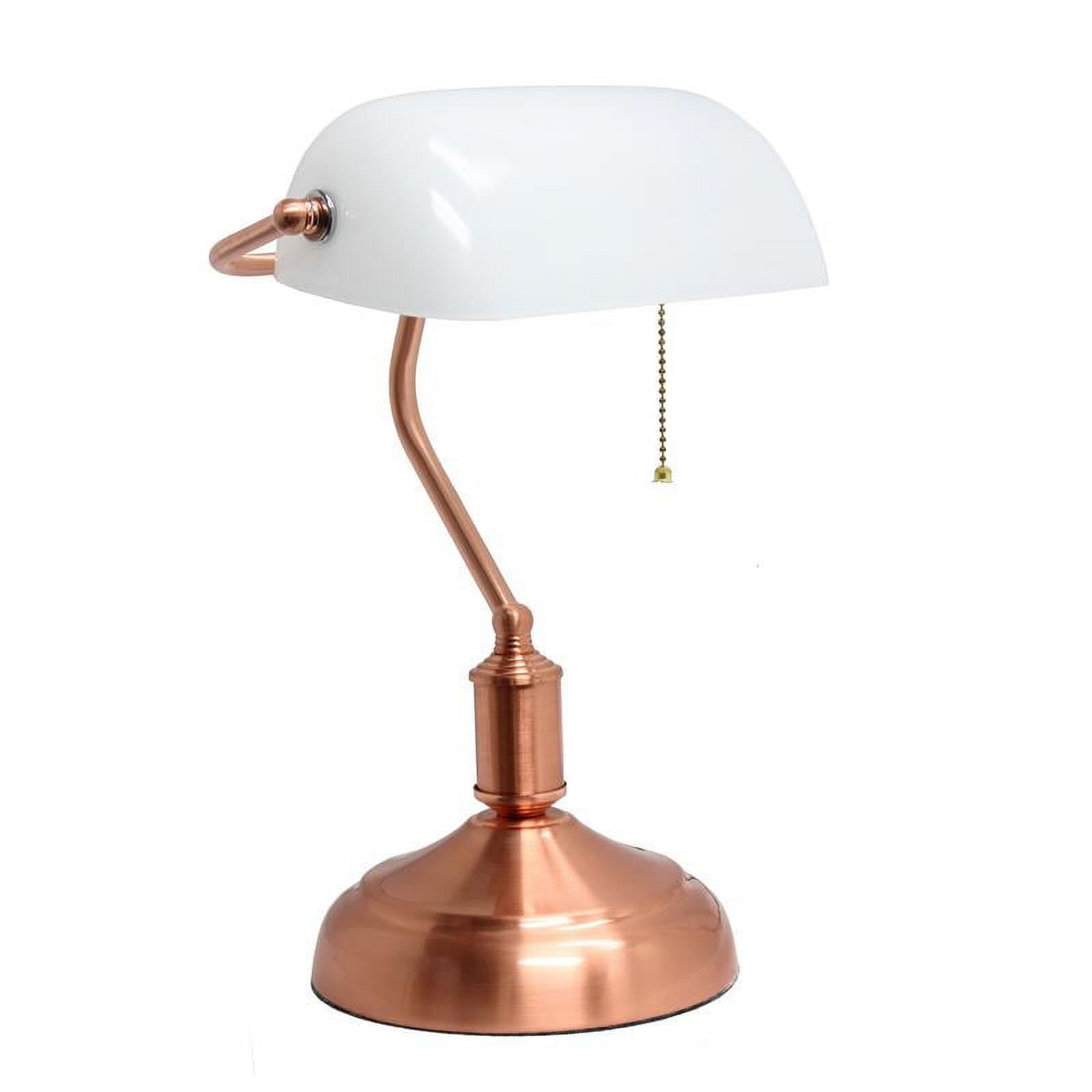 Lt3216-rgd Executive Bankers Desk Lamp With White Glass Shade, Rose Gold