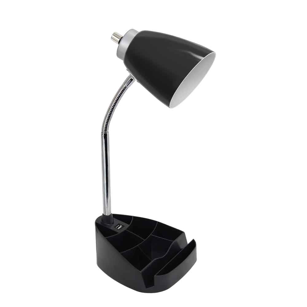 Ld1056-blk Gooseneck Organizer Desk Lamp With Ipad Tablet Stand Book Holder & Usb Port, Black