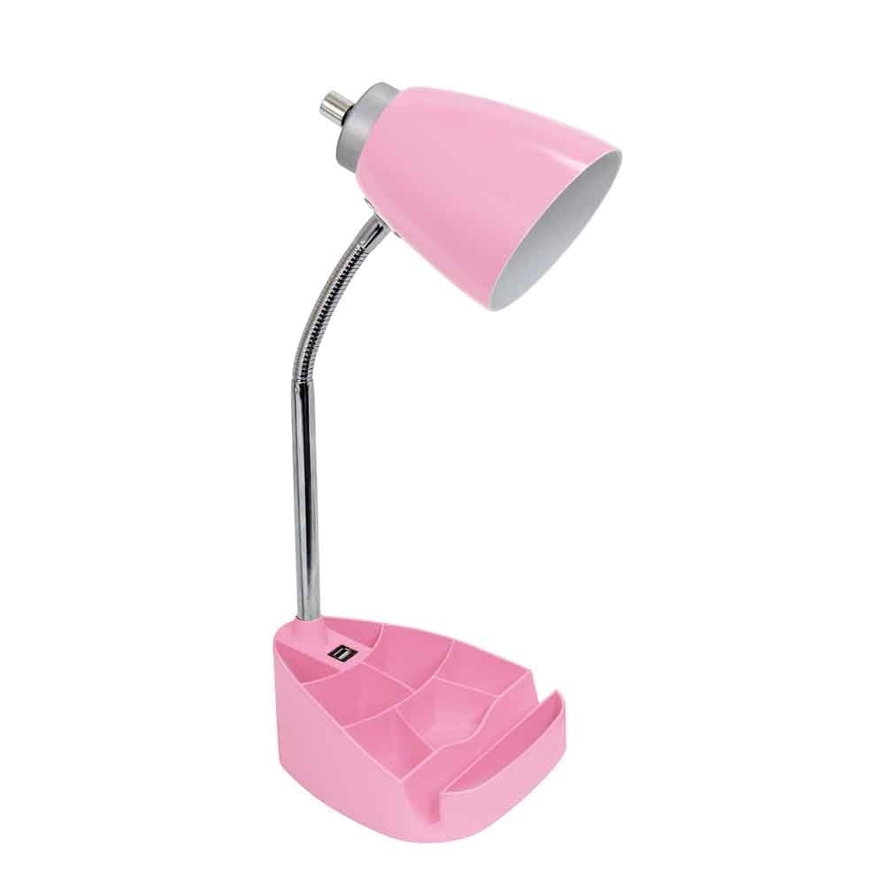 Ld1056-pnk Gooseneck Organizer Desk Lamp With Ipad Tablet Stand Book Holder & Usb Port, Pink