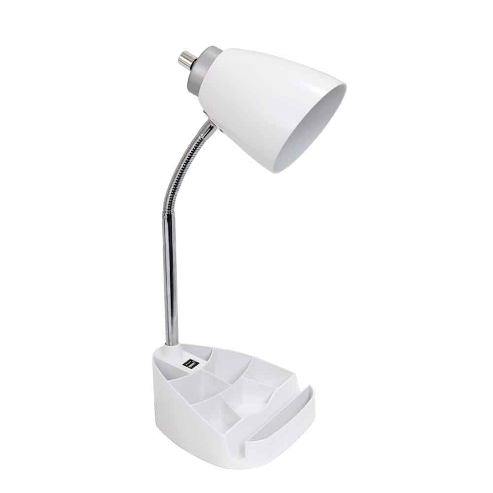 Ld1056-wht Gooseneck Organizer Desk Lamp With Ipad Tablet Stand Book Holder & Usb Port, White