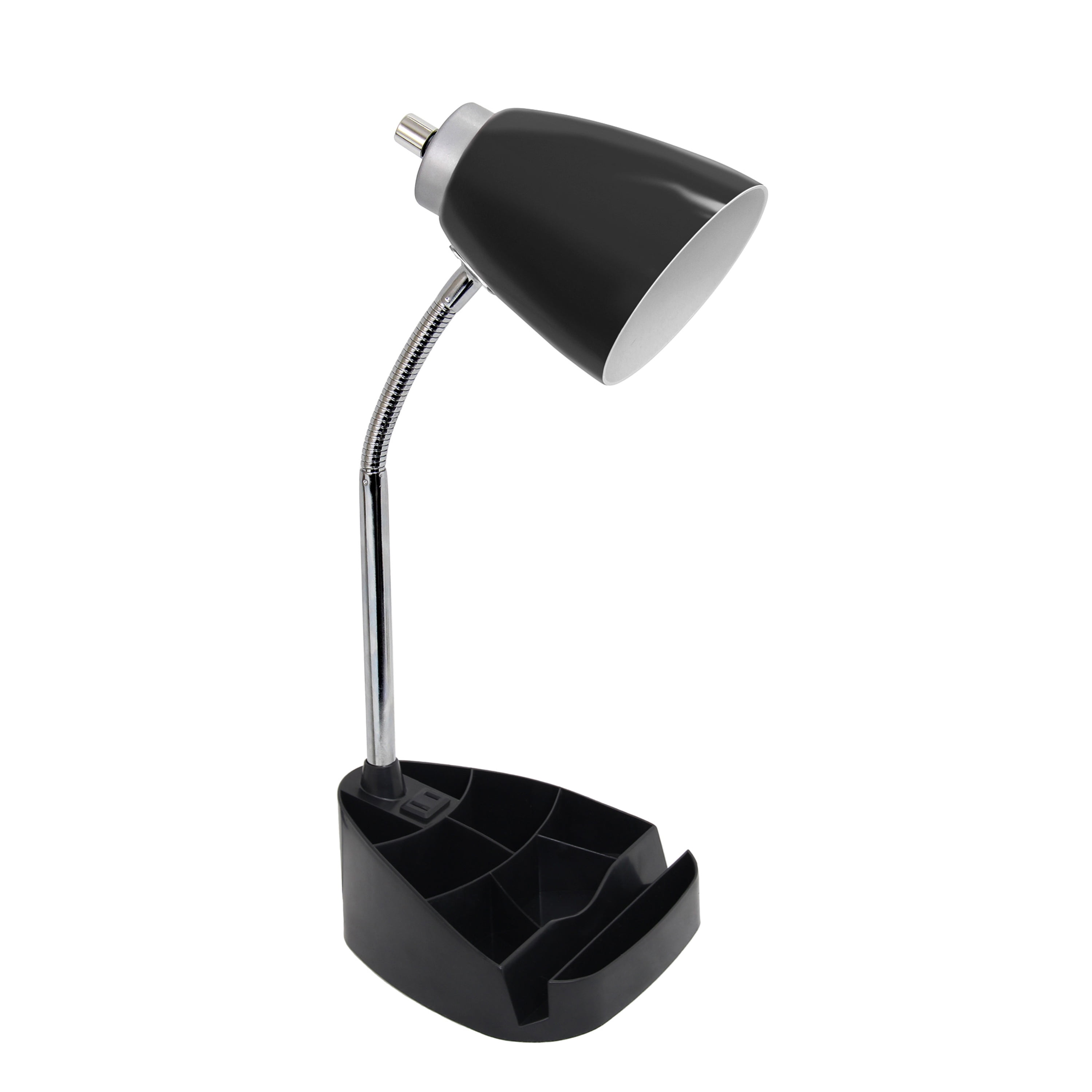 Gooseneck Organizer Desk Lamp With Ipad Tablet Stand Book Holder & Charging Outlet, Black