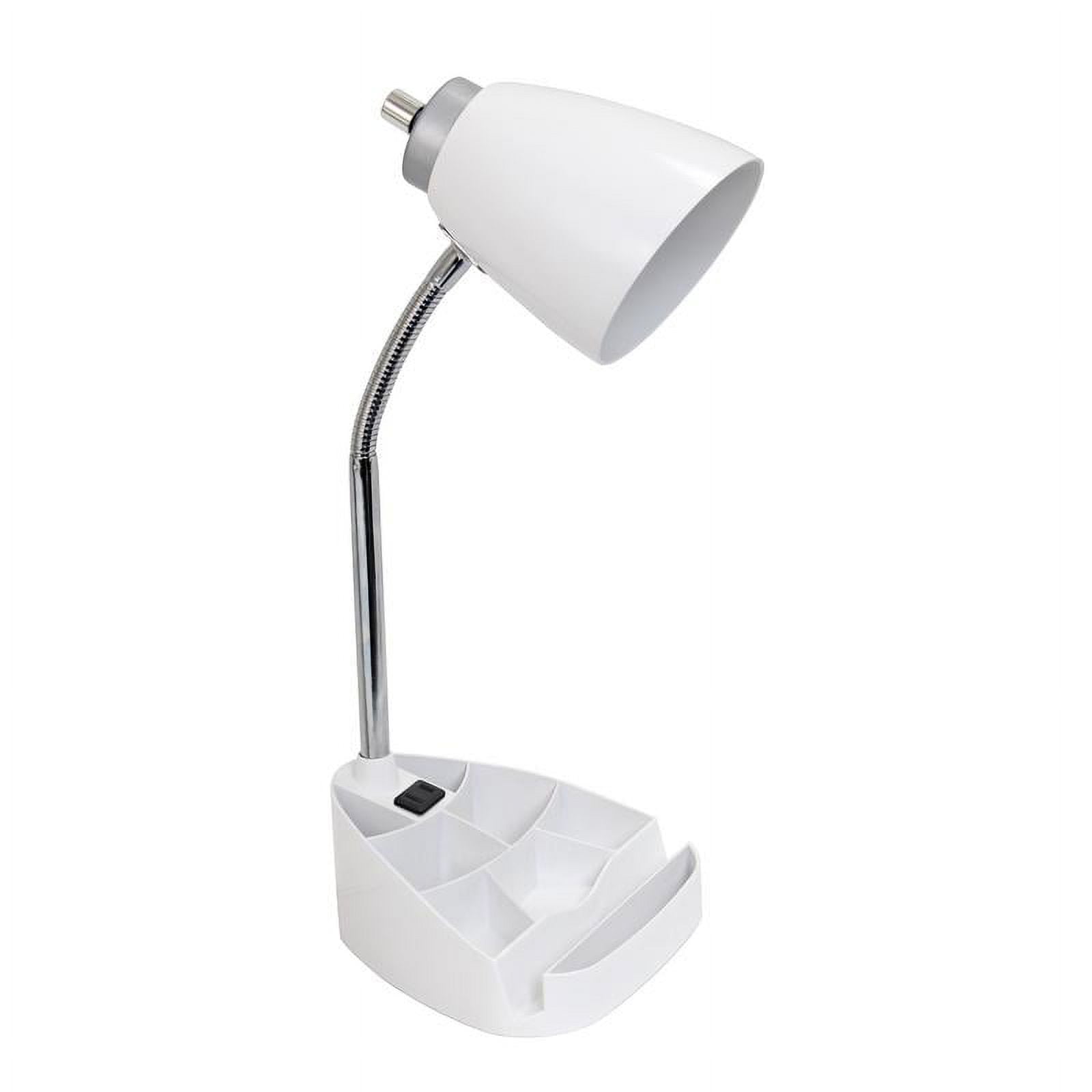 Ld1057-wht Gooseneck Organizer Desk Lamp With Ipad Tablet Stand Book Holder & Charging Outlet, White
