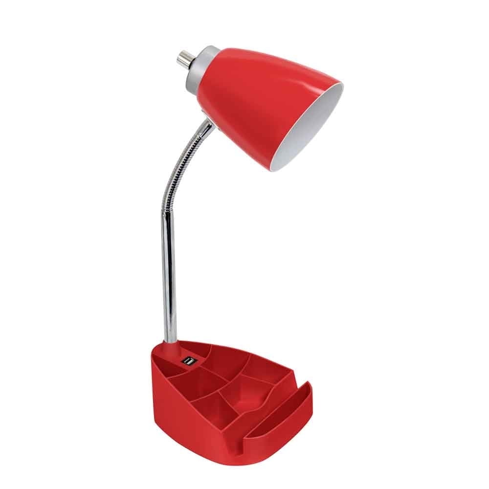 Ld1056-red Gooseneck Organizer Desk Lamp With Ipad Tablet Stand Book Holder & Usb Port, Red