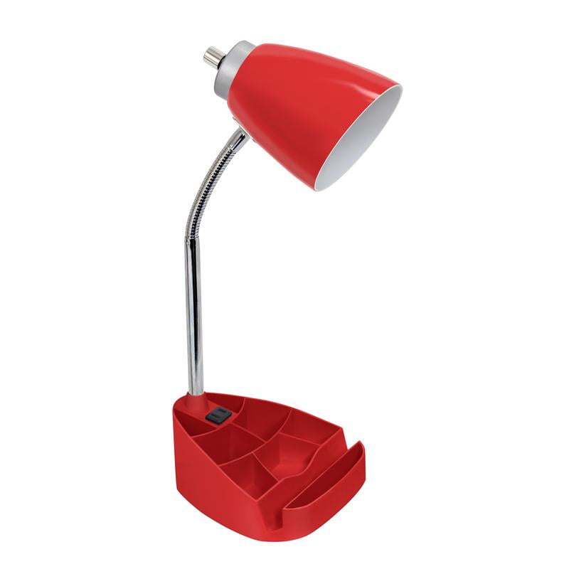 Gooseneck Organizer Desk Lamp With Ipad Tablet Stand Book Holder & Charging Outlet, Red