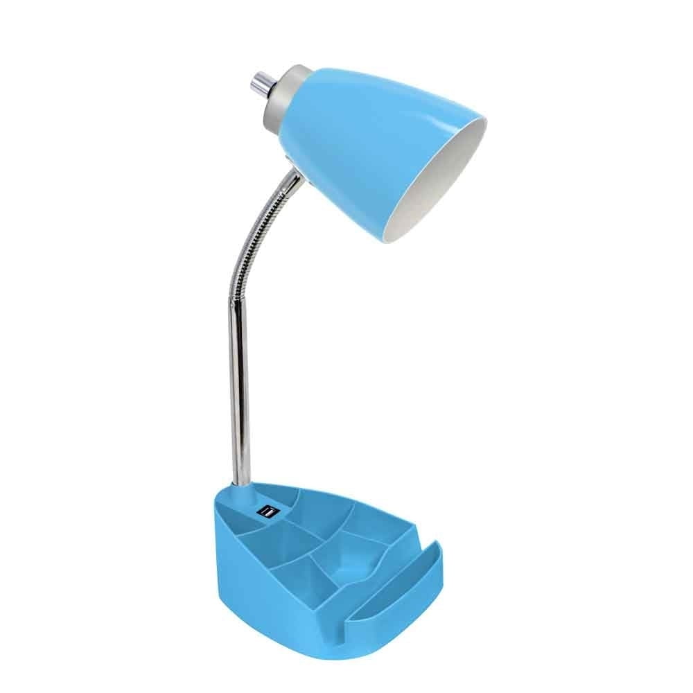 Ld1056-blu Gooseneck Organizer Desk Lamp With Ipad Tablet Stand Book Holder & Usb Port, Blue