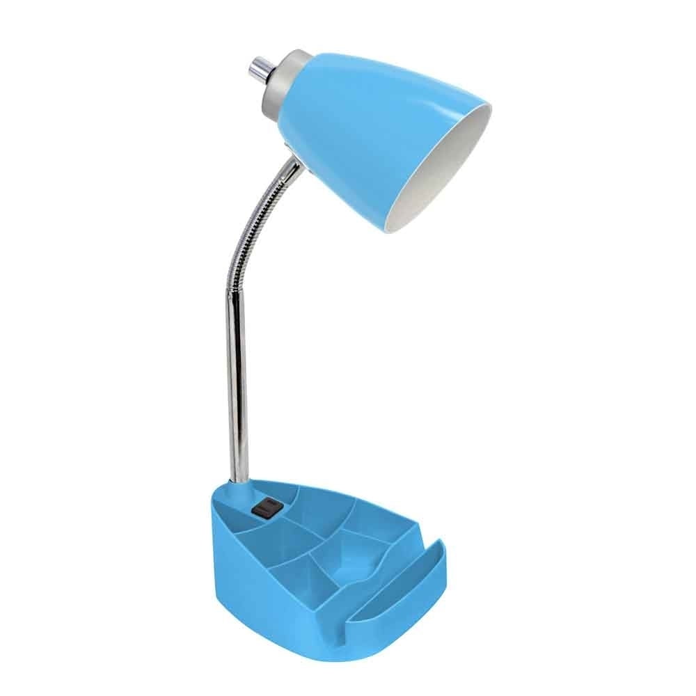 Ld1057-blu Gooseneck Organizer Desk Lamp With Ipad Tablet Stand Book Holder & Charging Outlet, Blue