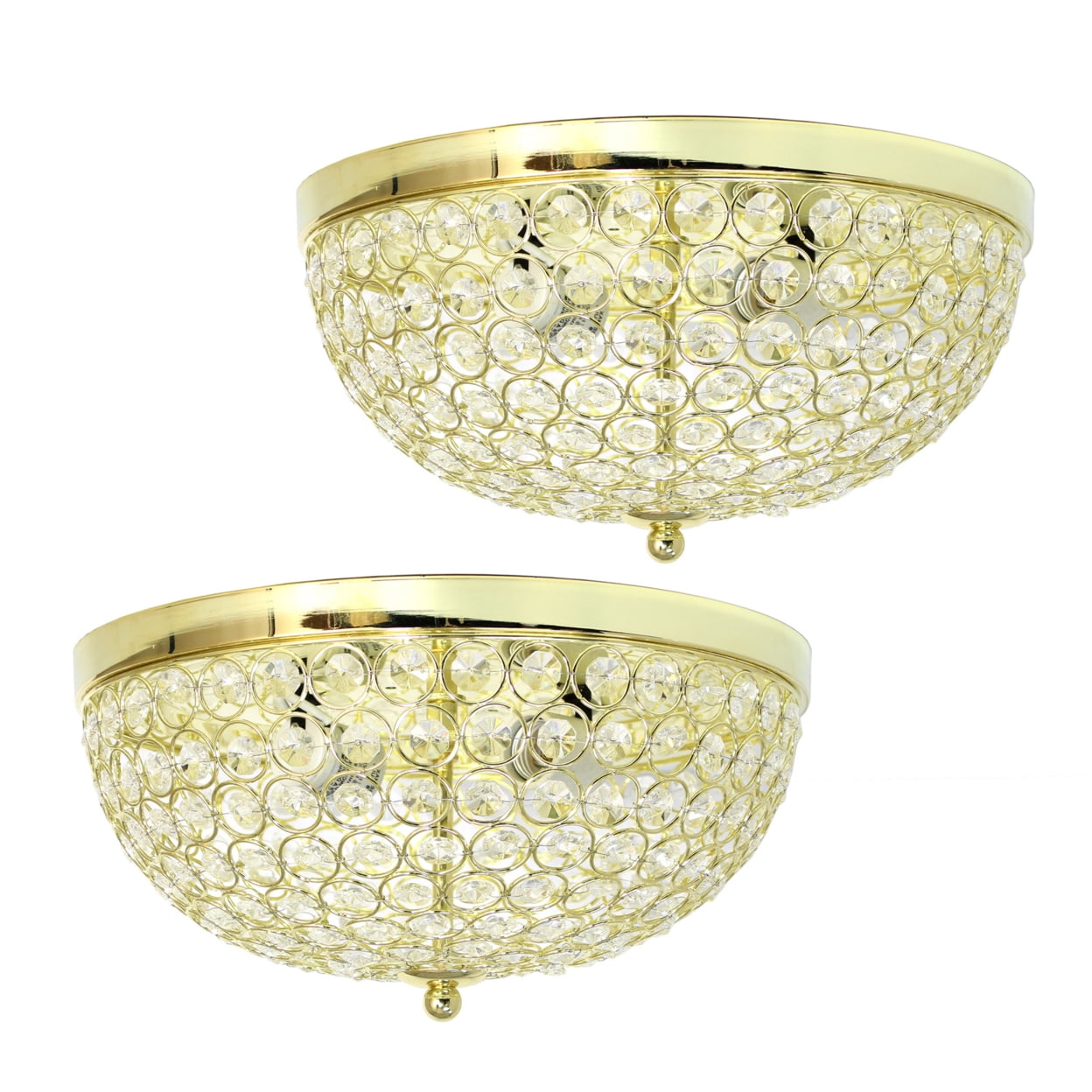 Elegant Designs Fm1000-gld-2pk 2 Light Elipse Crystal Flush Mount Ceiling Light, Gold - Pack Of 2