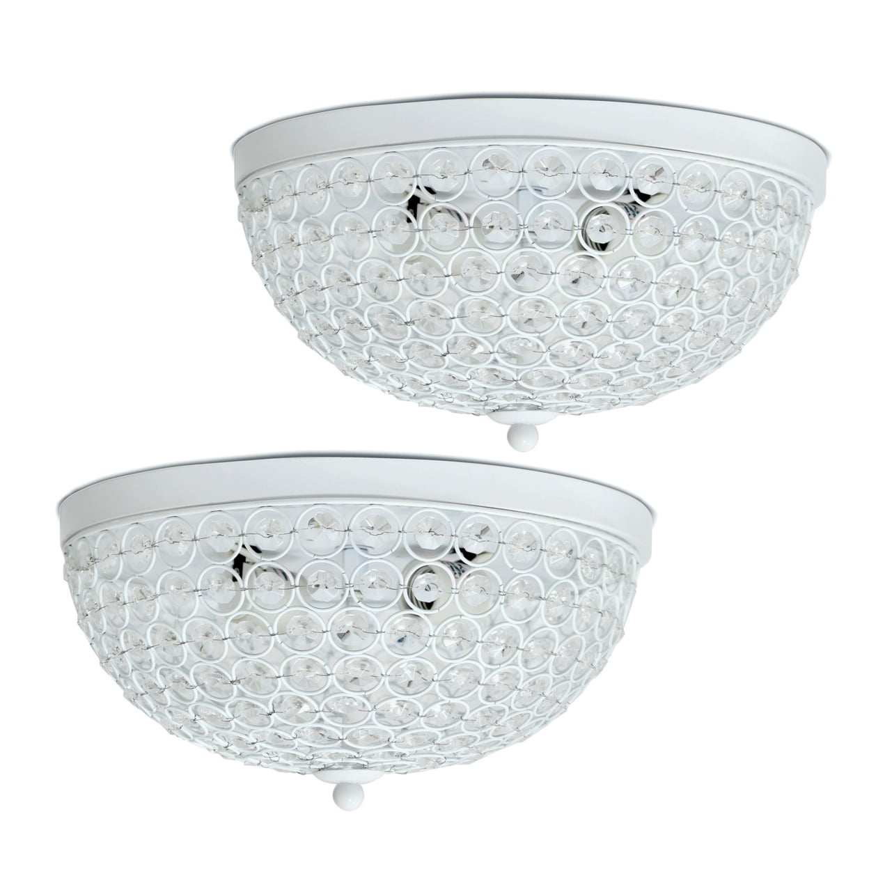 Elegant Designs Fm1000-wht-2pk 2 Light Elipse Crystal Flush Mount Ceiling Light, White - Pack Of 2