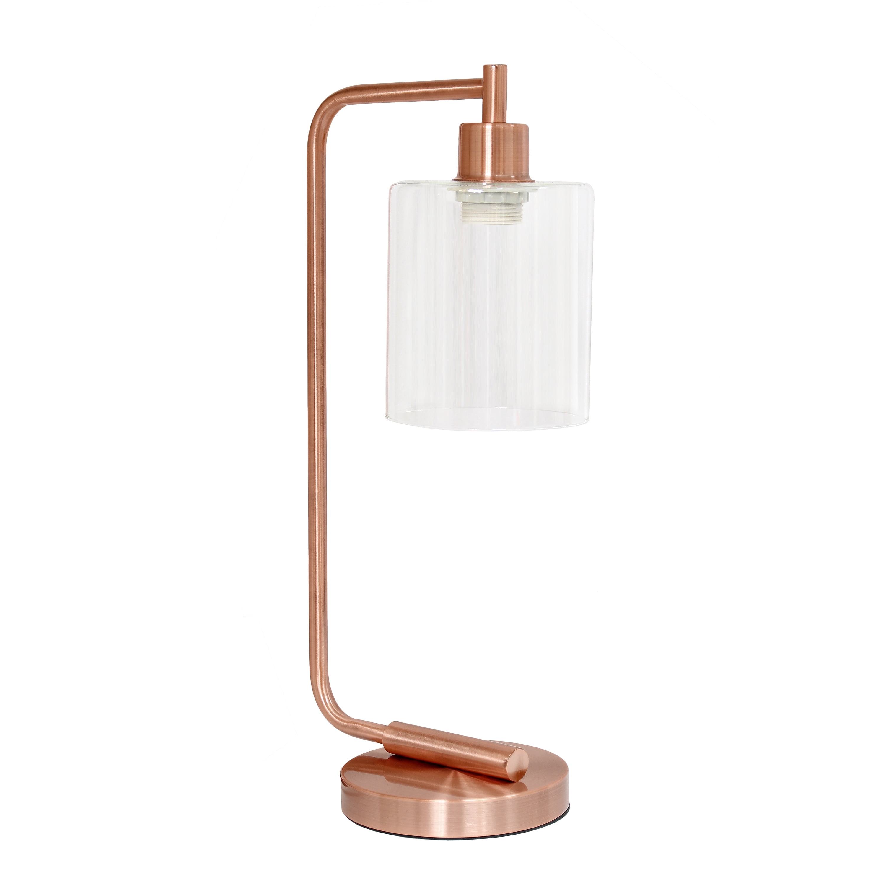 Ld1036-rgd 18.75 In. Bronson Antique Style Industrial Iron Lantern Desk Lamp With Glass Shade, Rose Gold
