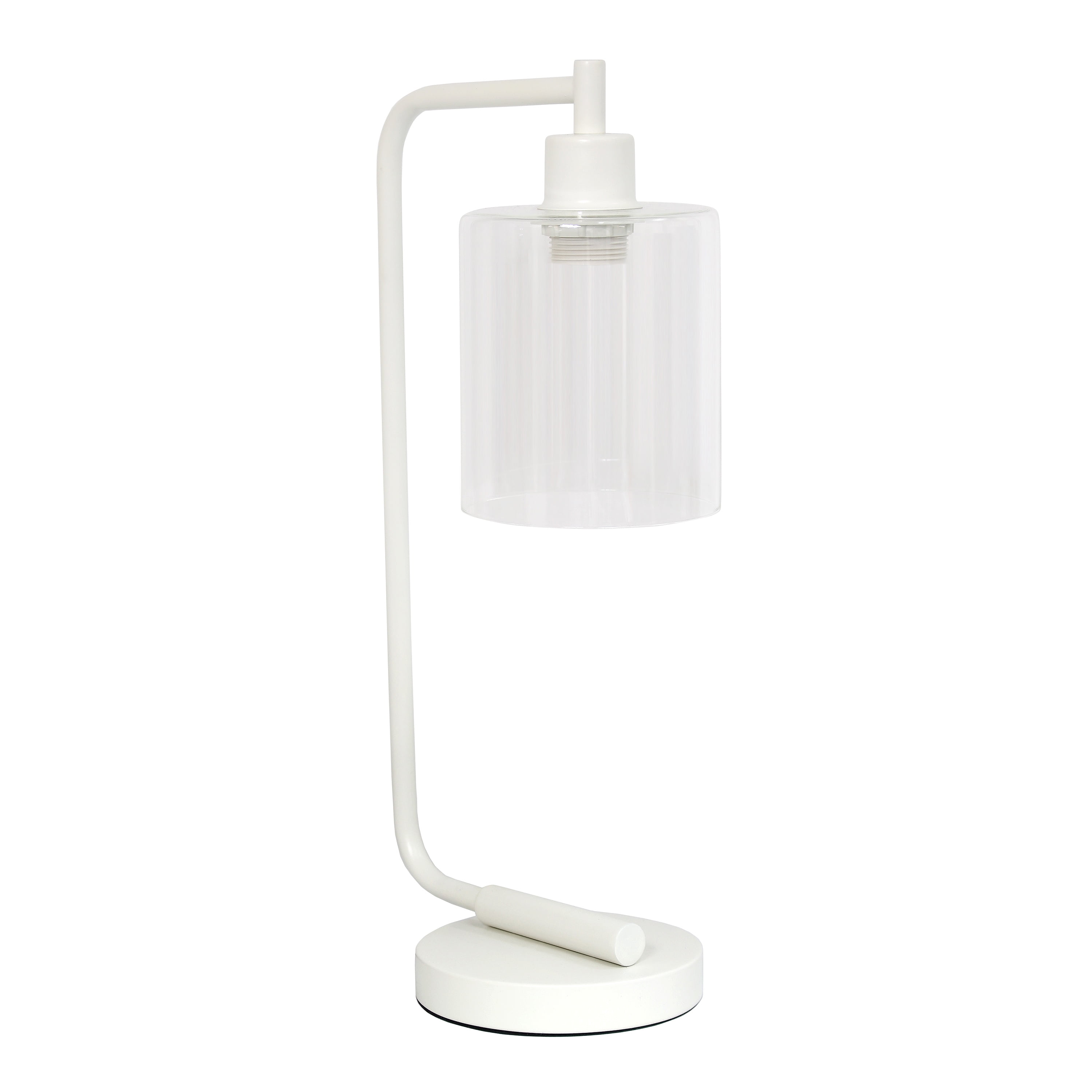 Ld1036-wht 18.75 In. Bronson Antique Style Industrial Iron Lantern Desk Lamp With Glass Shade, White