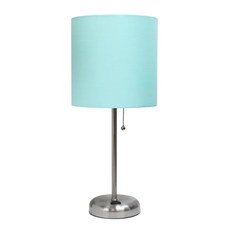 Lt2024-aqu 60w Stick Lamp With Charging Outlet & Fabric Shade - Aqua