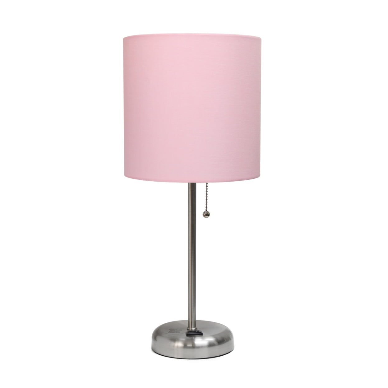 Lt2024-lpk 60w Stick Lamp With Charging Outlet & Fabric Shade - Light Pink