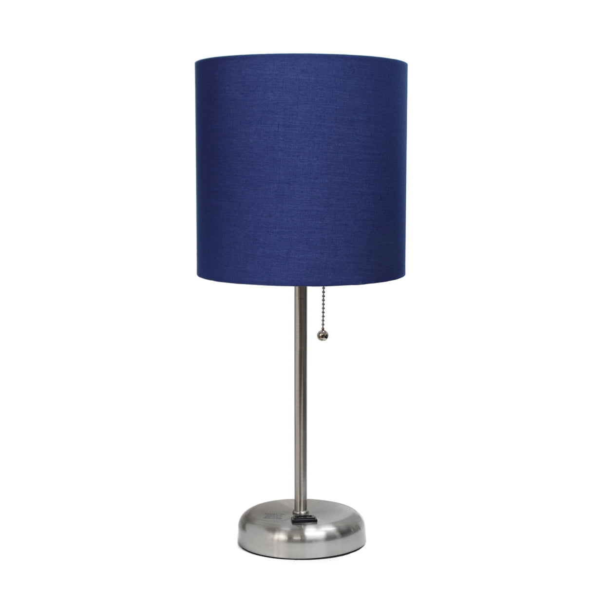 Lt2024-nav 60w Stick Lamp With Charging Outlet & Fabric Shade - Navy