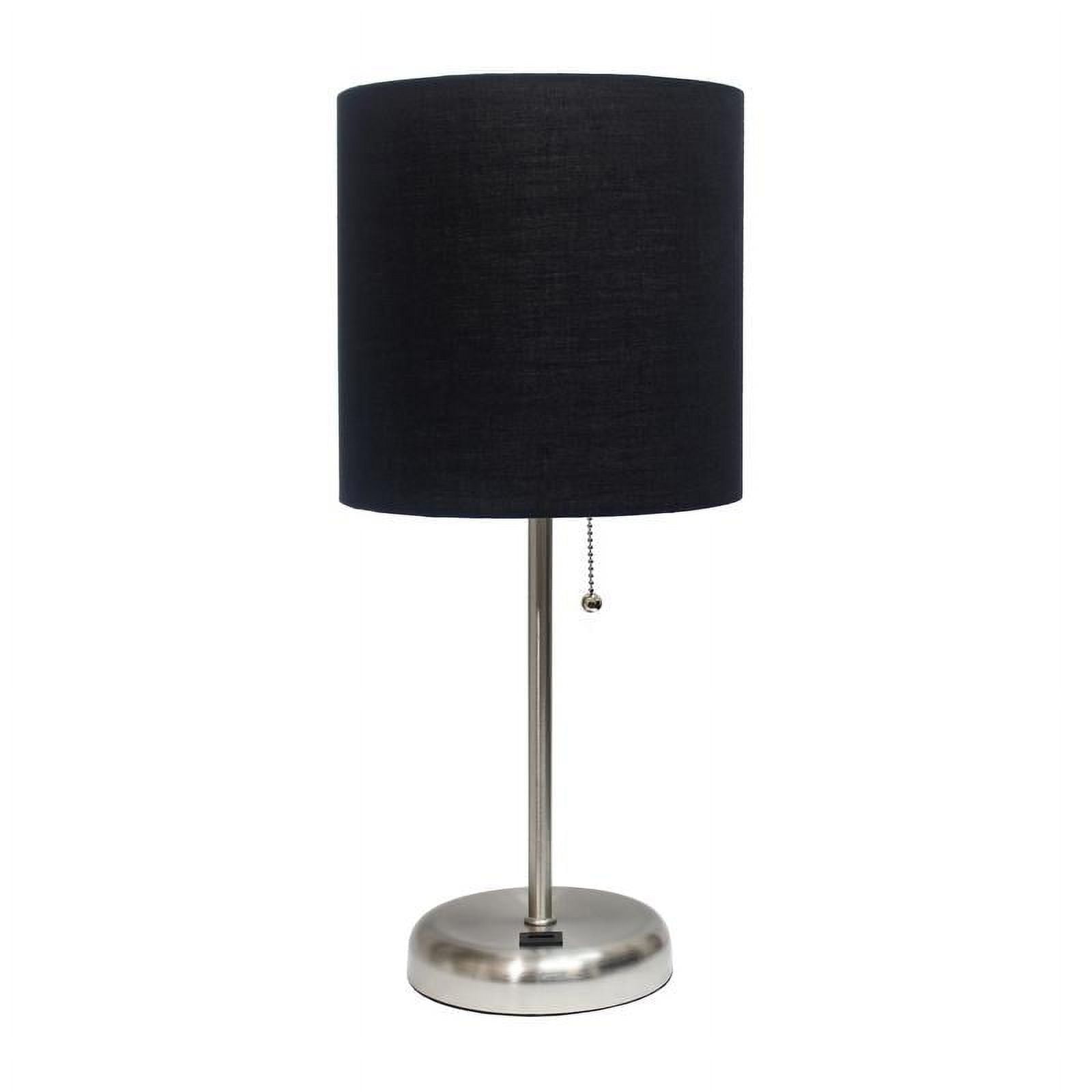 Lt2044-blk 60w Stick Lamp With Usb Charging Port & Fabric Shade - Black