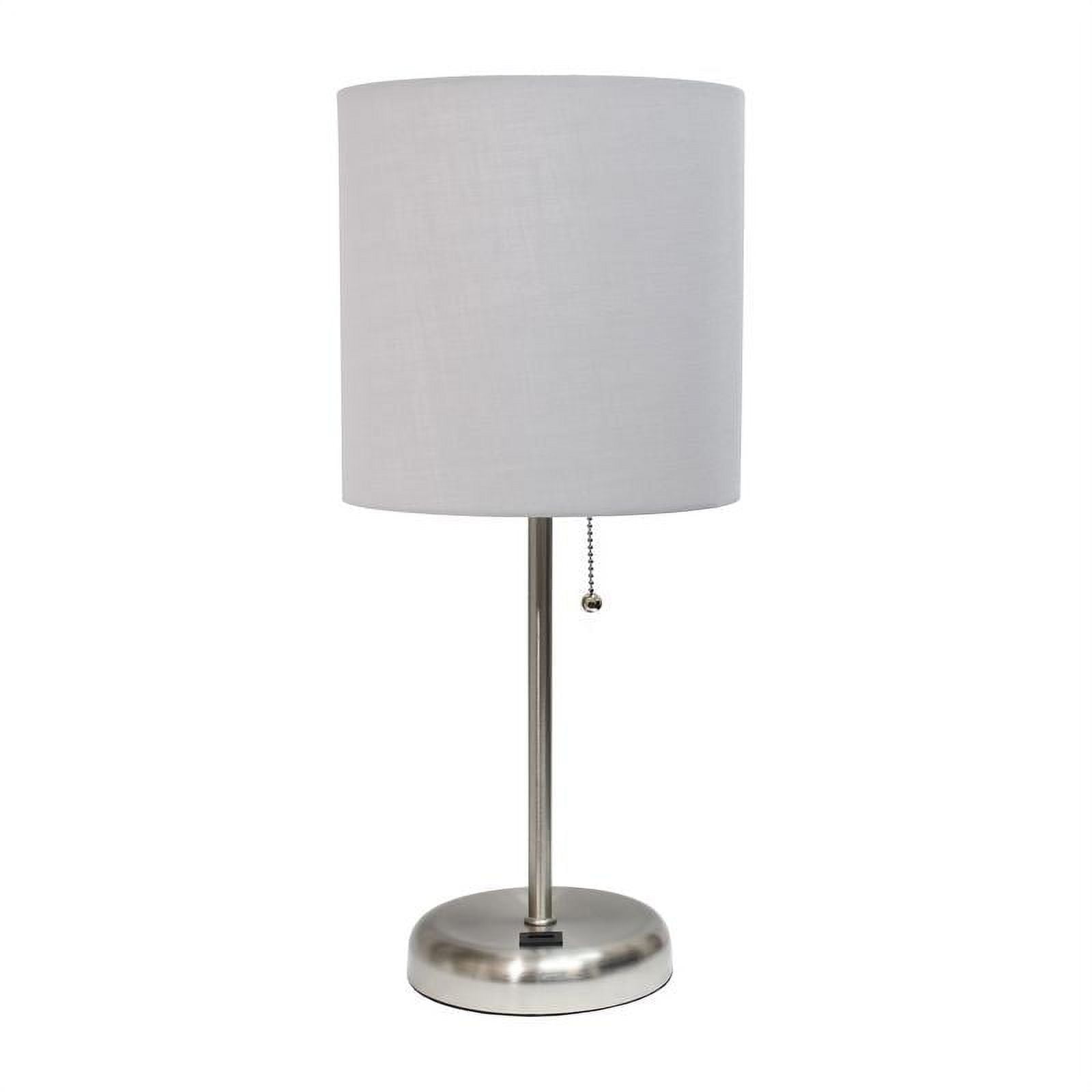 Lt2044-gry 60w Stick Lamp With Usb Charging Port & Fabric Shade - Gray