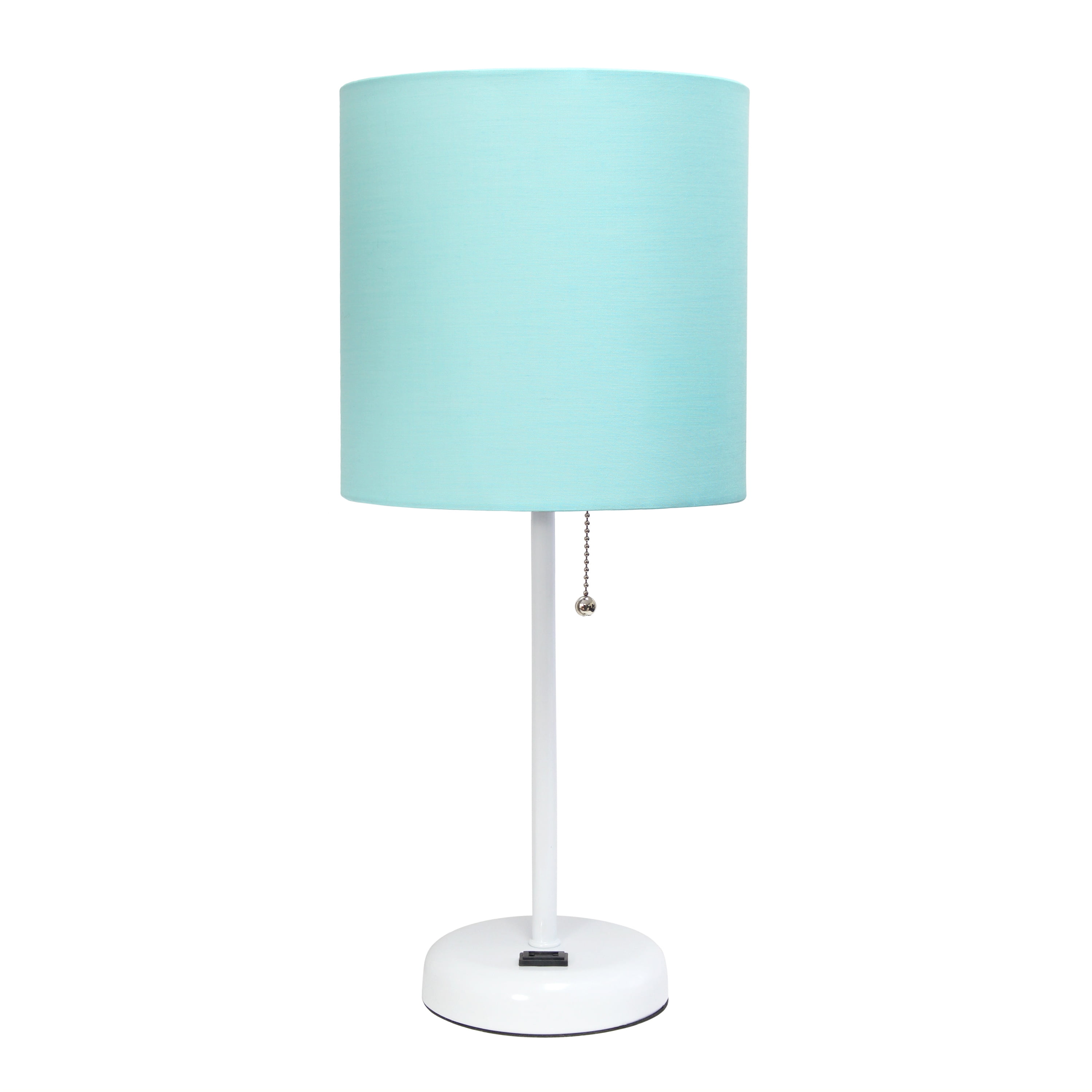 Lt2024-aow White Stick Table Lamp With Charging Outlet & Fabric Shade, Aqua