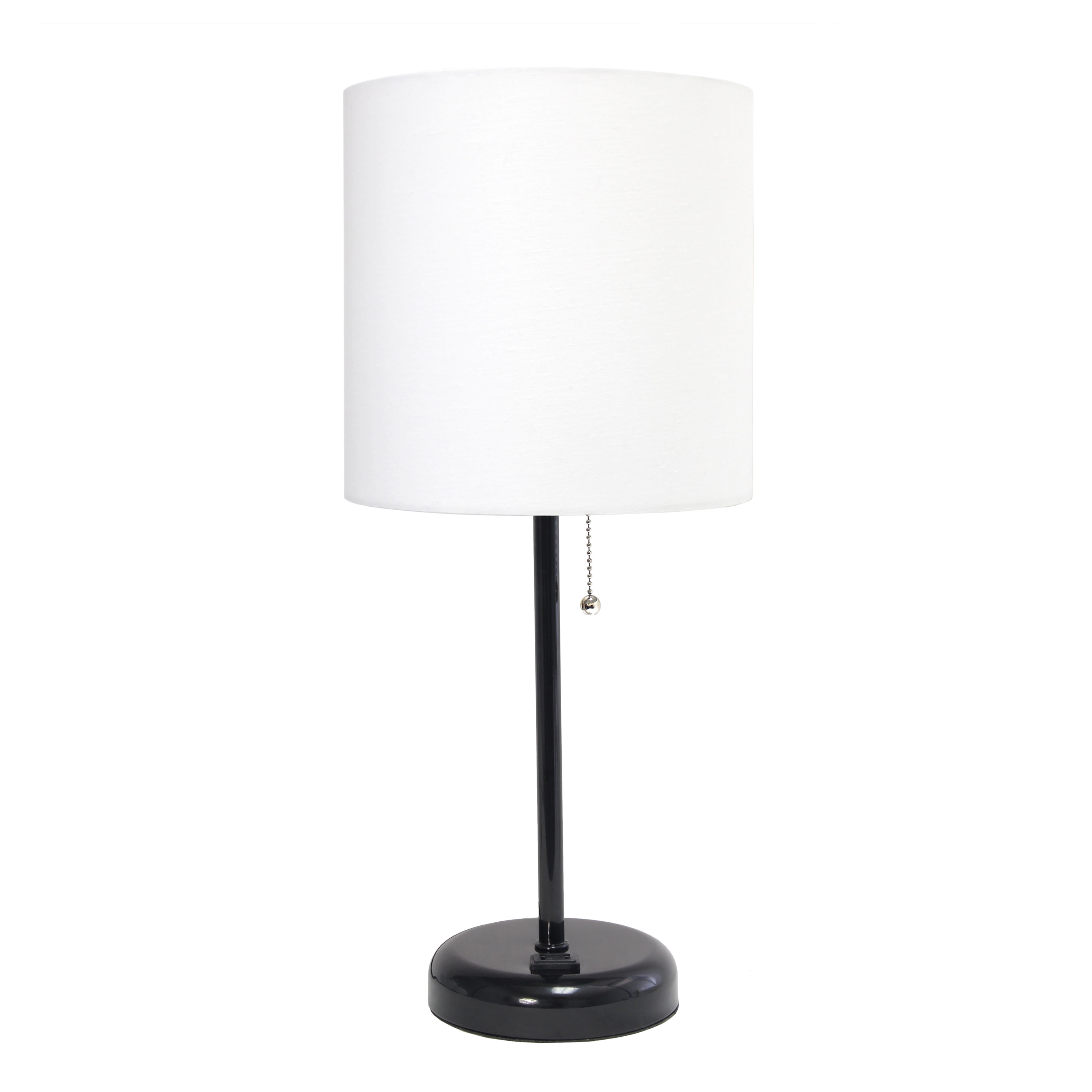 Lt2024-baw Black Stick Table Lamp With Charging Outlet & Fabric Shade, White
