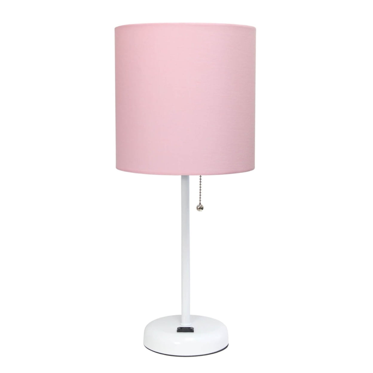 Lt2024-pow White Stick Table Lamp With Charging Outlet & Fabric Shade, Pink
