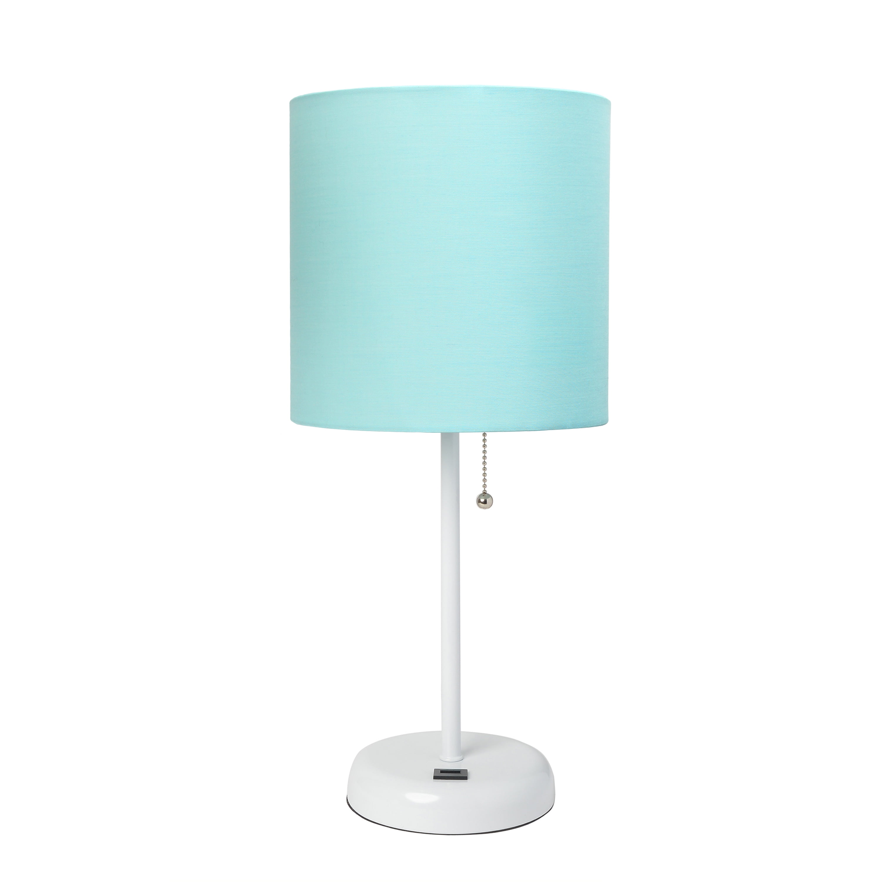 Lt2044-aow White Stick Table Lamp With Usb Charging Port & Fabric Shade, Aqua