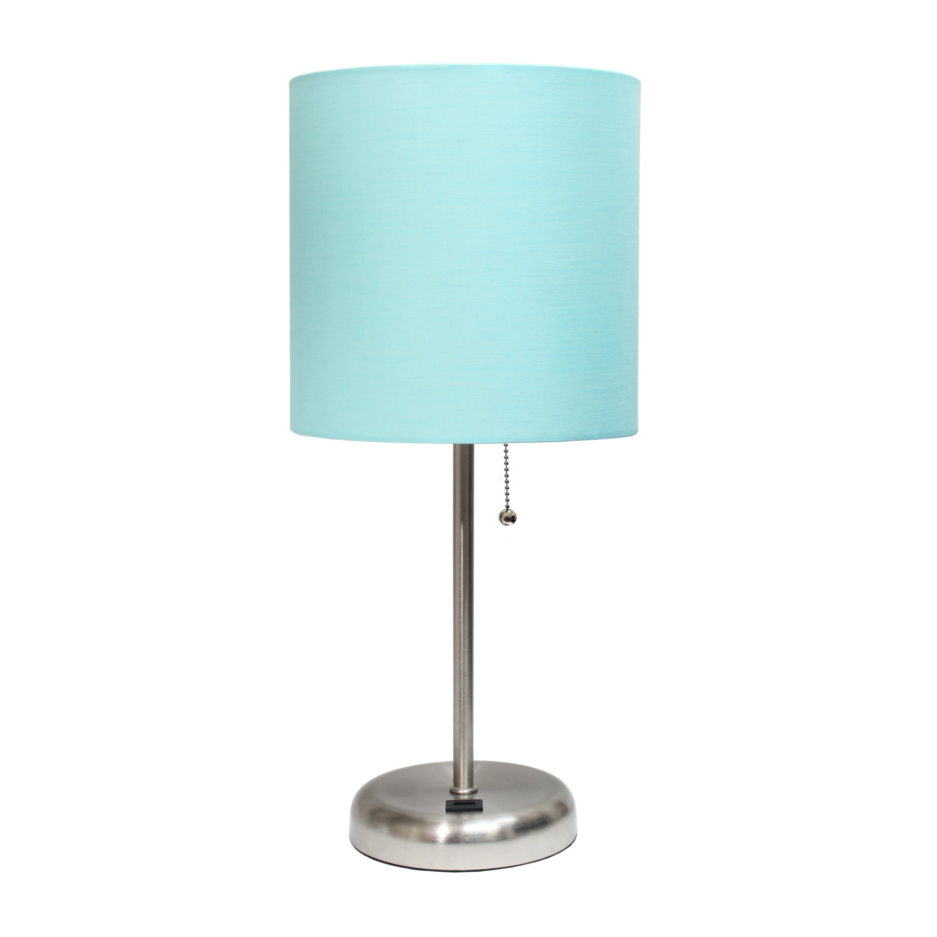 Lt2044-aqu Stick Table Lamp With Usb Charging Port & Fabric Shade, Aqua