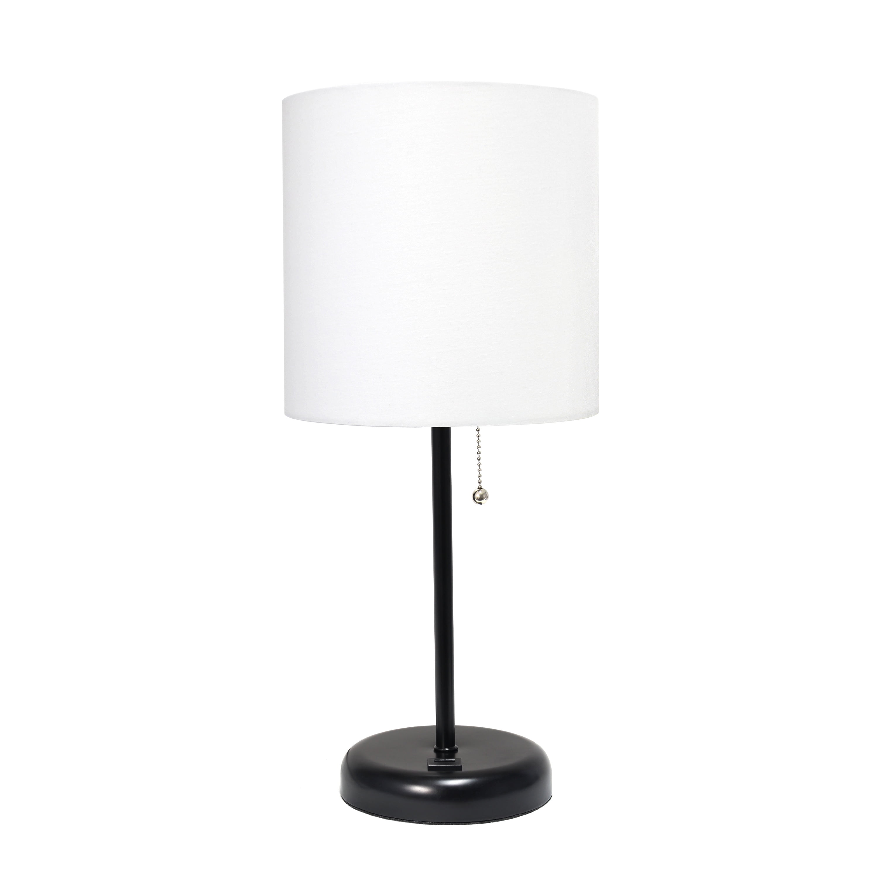 Lt2044-baw Black Stick Table Lamp With Usb Charging Port & Fabric Shade, White