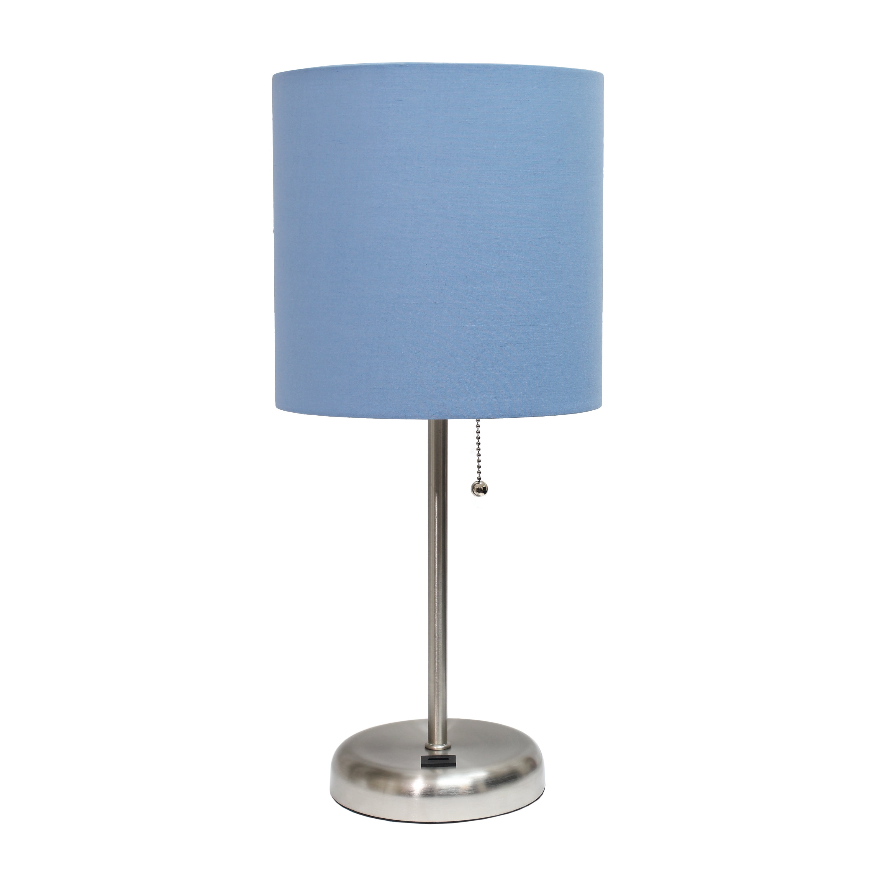 Lt2044-blu Stick With Usb Charging Port & Fabric Shade Table Lamp, Blue
