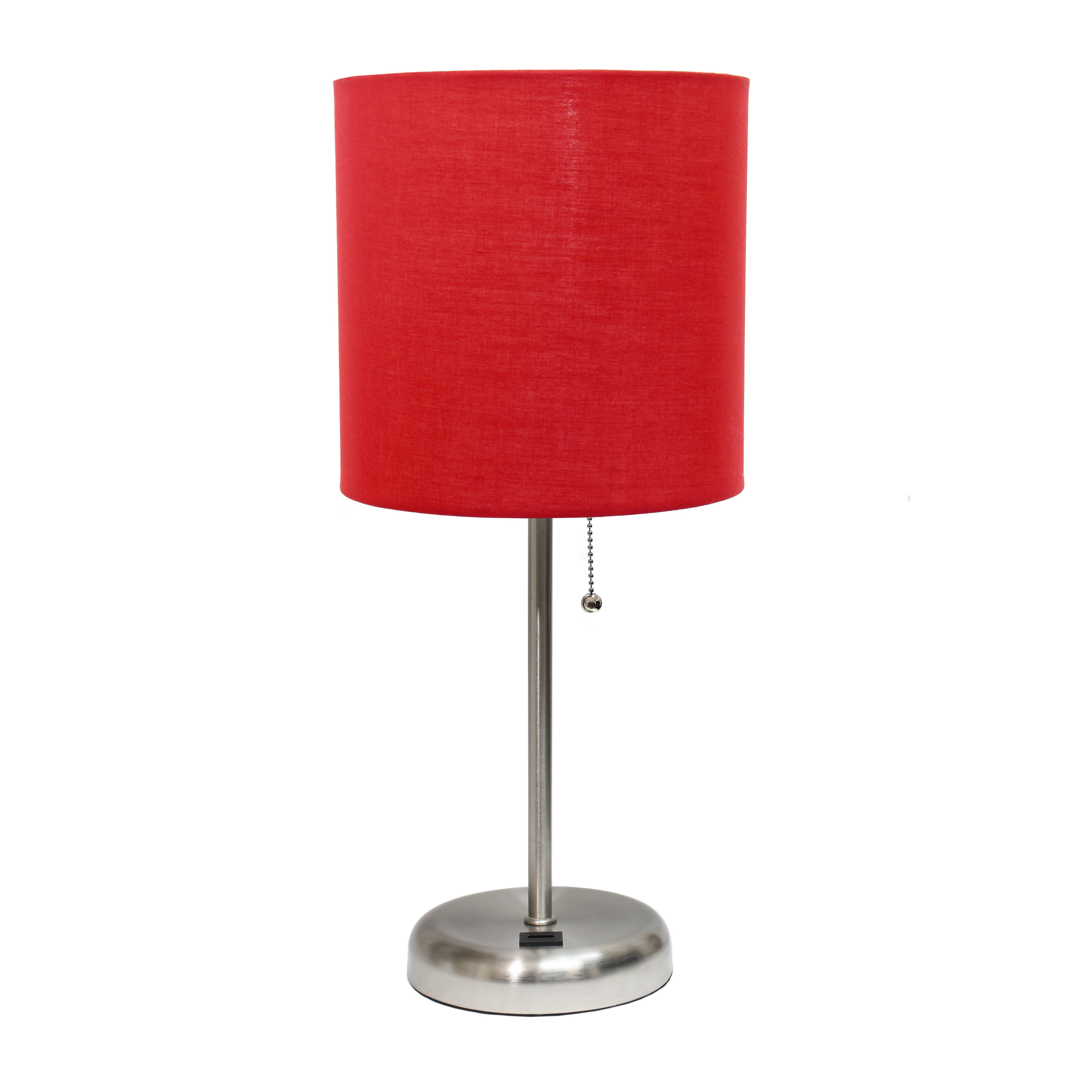 Lt2044-red Stick Table Lamp With Usb Charging Port & Fabric Shade, Red