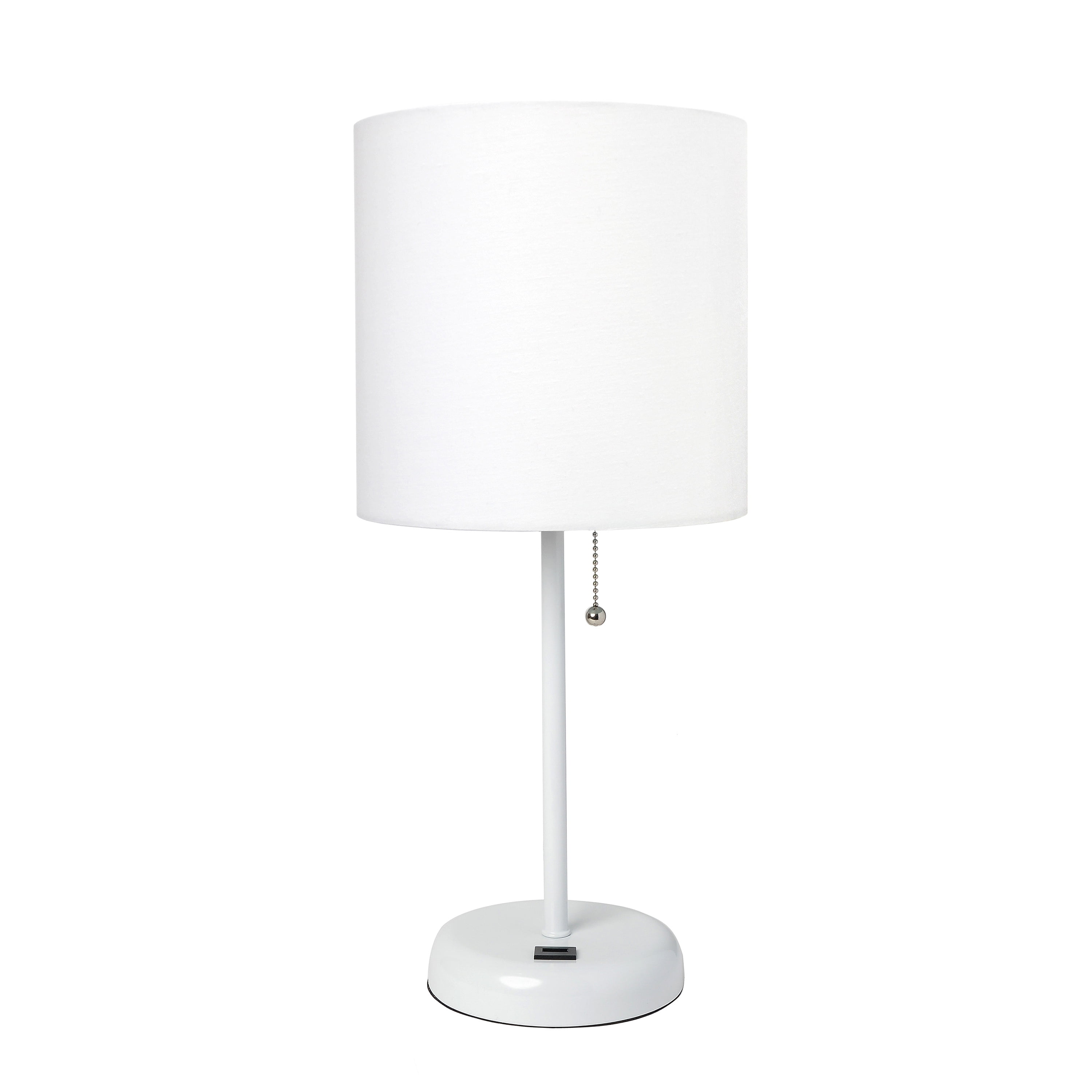 Lt2044-wow White Stick Table Lamp With Usb Charging Port & Fabric Shade, White