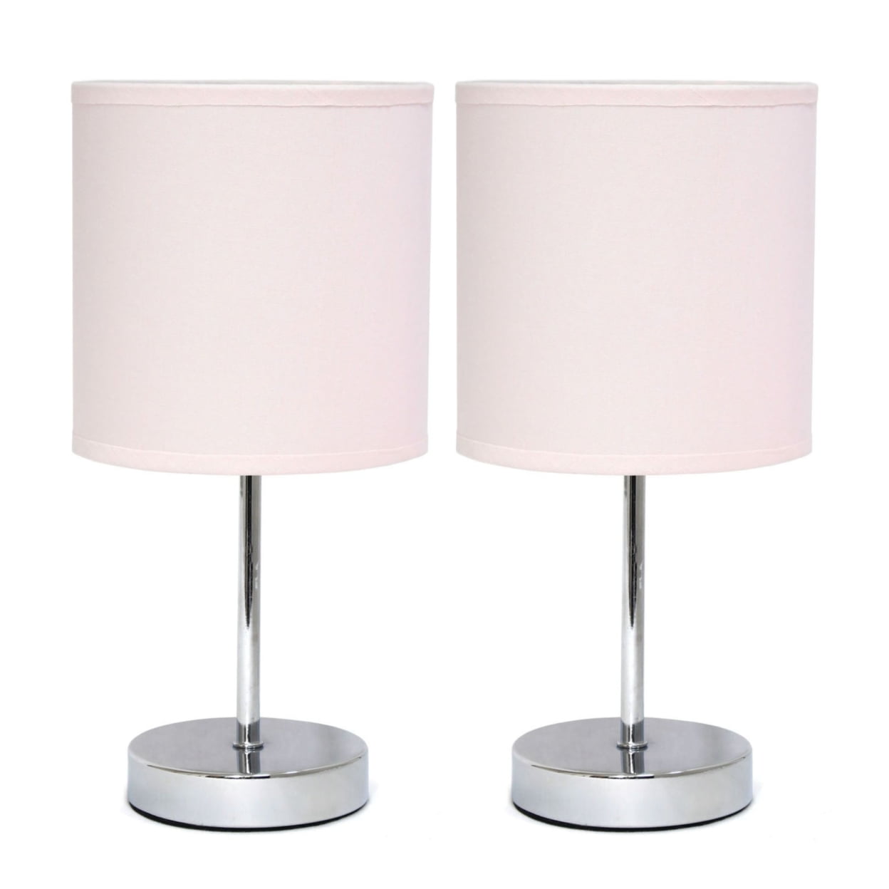 Lt2007-bpk-2pk Chrome Mini Basic Table Lamp With Fabric Shade, Blush Pink - Pack Of 2