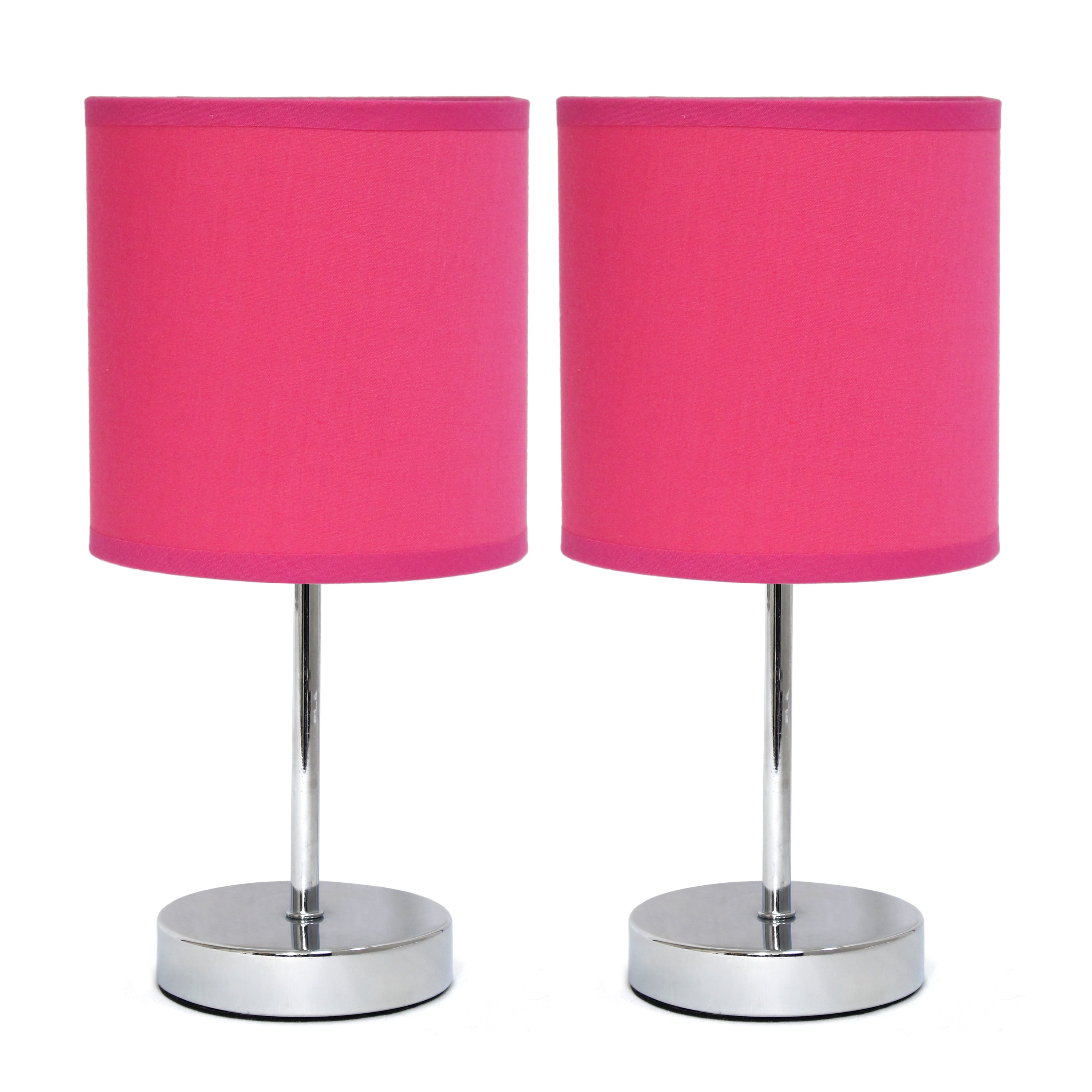 Lt2007-hpk-2pk Chrome Mini Basic Table Lamp With Fabric Shade, Hot Pink - Pack Of 2