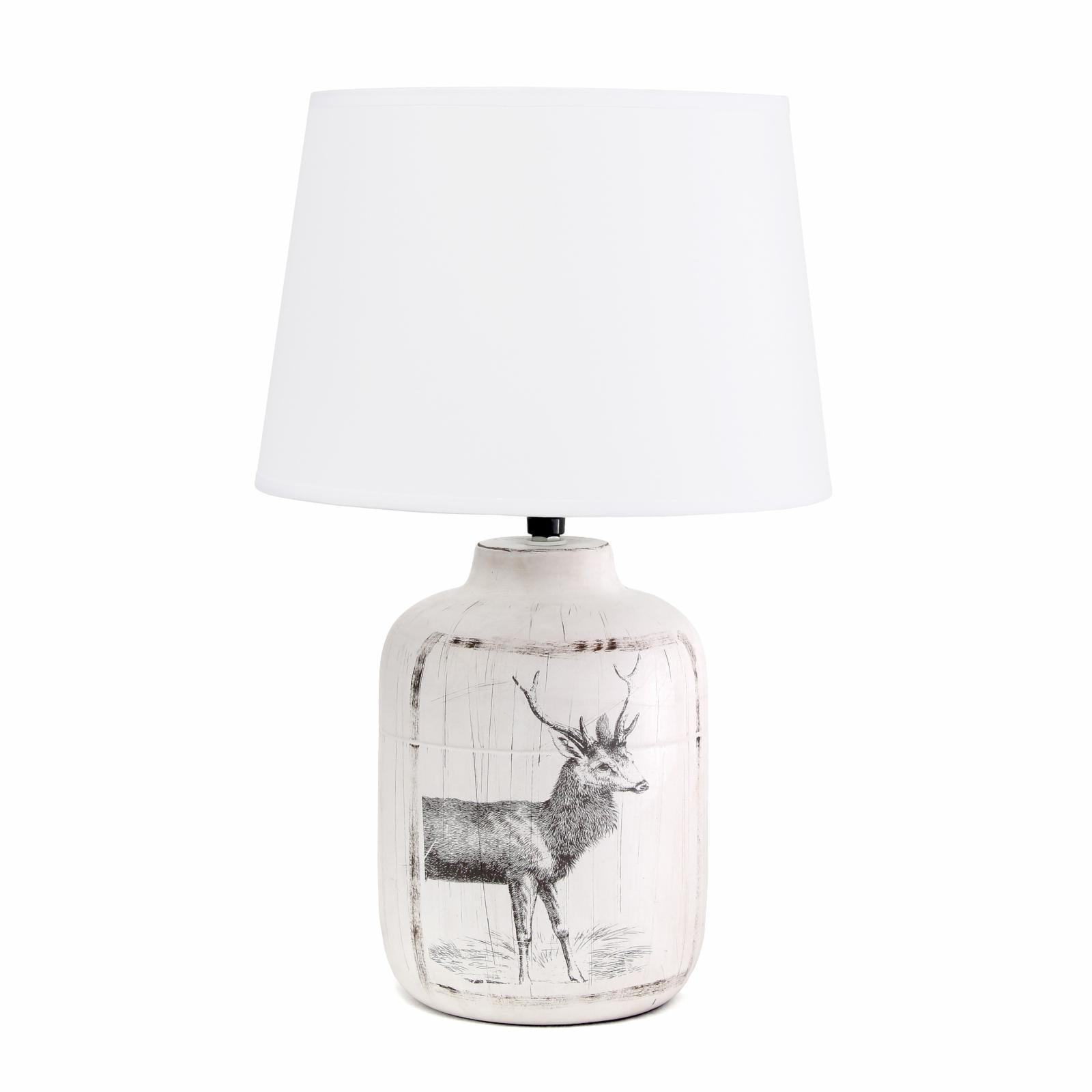 Lt1065-der Rustic Deer Buck Nature Printed Ceramic Farmhouse Accent Table Lamp With Fabric Shade