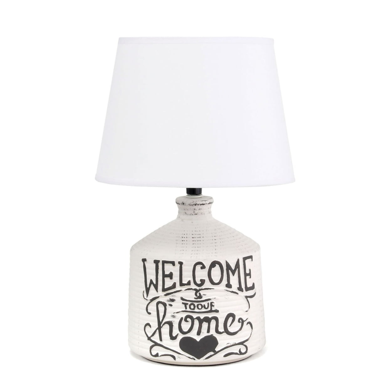 Lt1066-hme Welcome Home Rustic Ceramic Farmhouse Foyer Entryway Accent Table Lamp With Fabric Shade