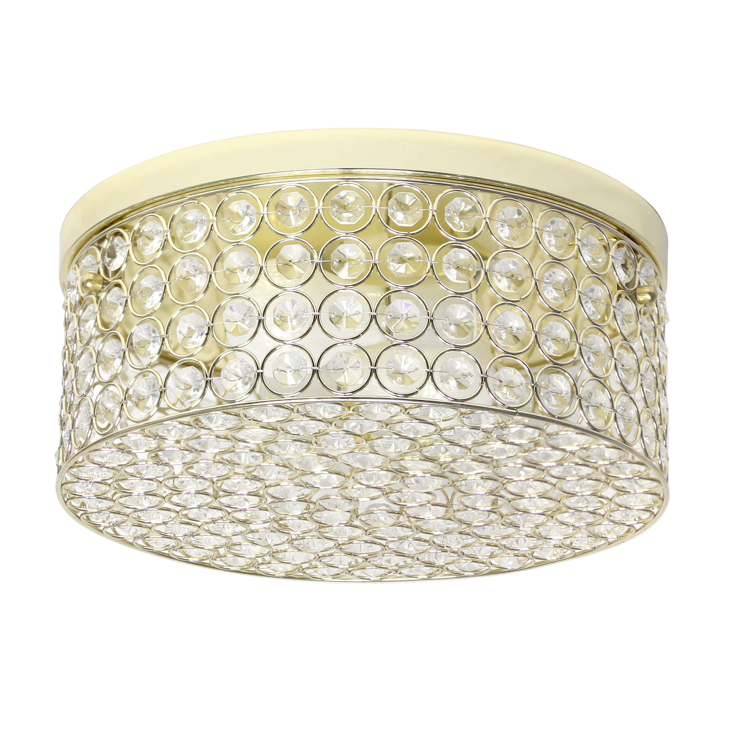 Elegant Designs Fm1003-gld 12 In. Elipse Crystal 2 Light Round Ceiling Flush Mount, Gold