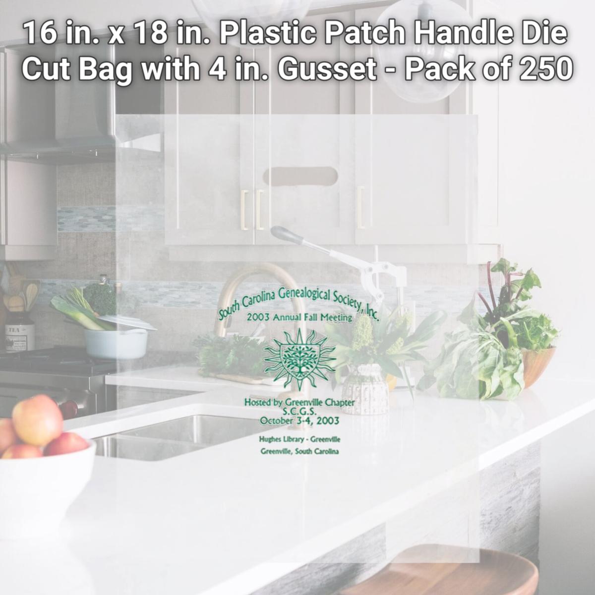 Picture of AAB 12PH1618 16 in. x 18 in. Plastic Patch Handle Die Cut Bag with 4 in. Gusset - Pack of 250