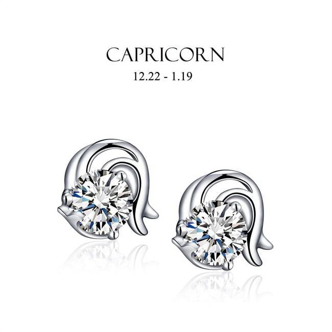 E-i2czcpr-rdm Rhodium Cubic Zirconia Capricorn Stud Earrings
