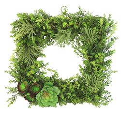 Admired By Nature Gg7654-green 16 In. Artificial Succulents Plants Flowers Wall Square Wreath, Green