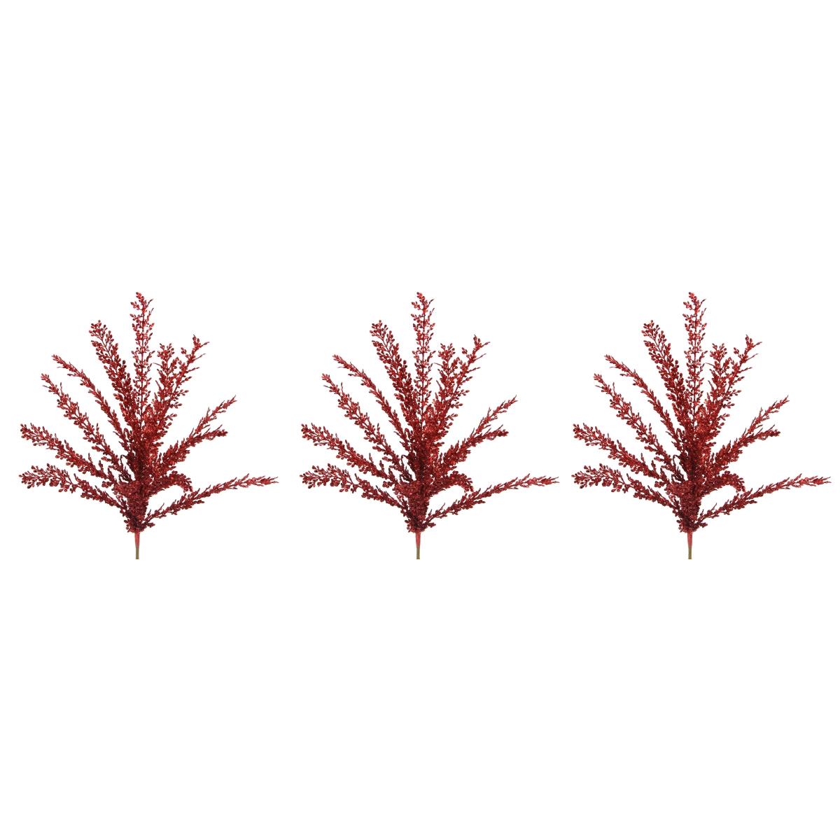 23 In. Glitter Filigree Leaf Spray Christmas Decor, Red - Set Of 3