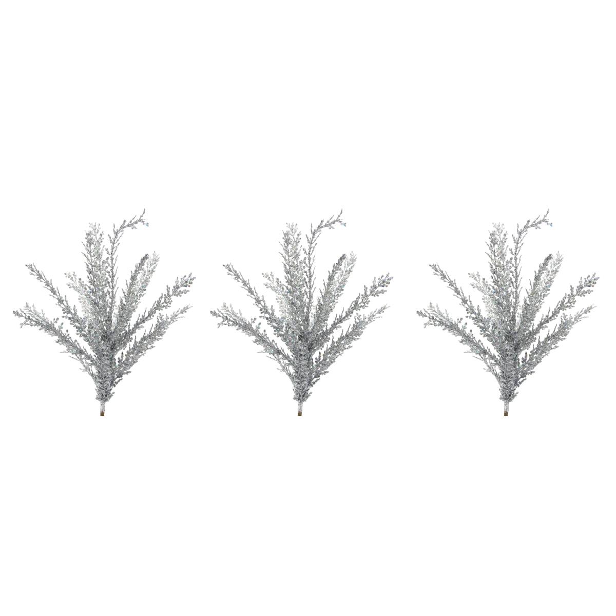 23 In. Glitter Filigree Leaf Spray Christmas Decor, Silver - Set Of 3