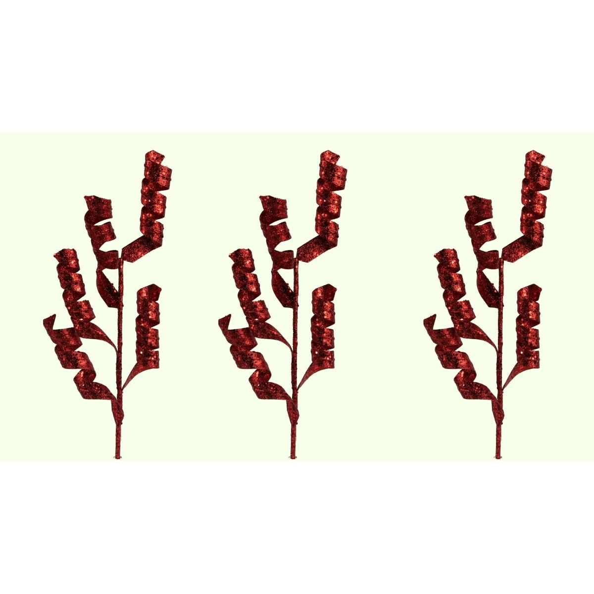 Admired By Nature Gxl7707-red-3 26 In. Glitter Spiral Spray Christmas Decor, Red - Set Of 3