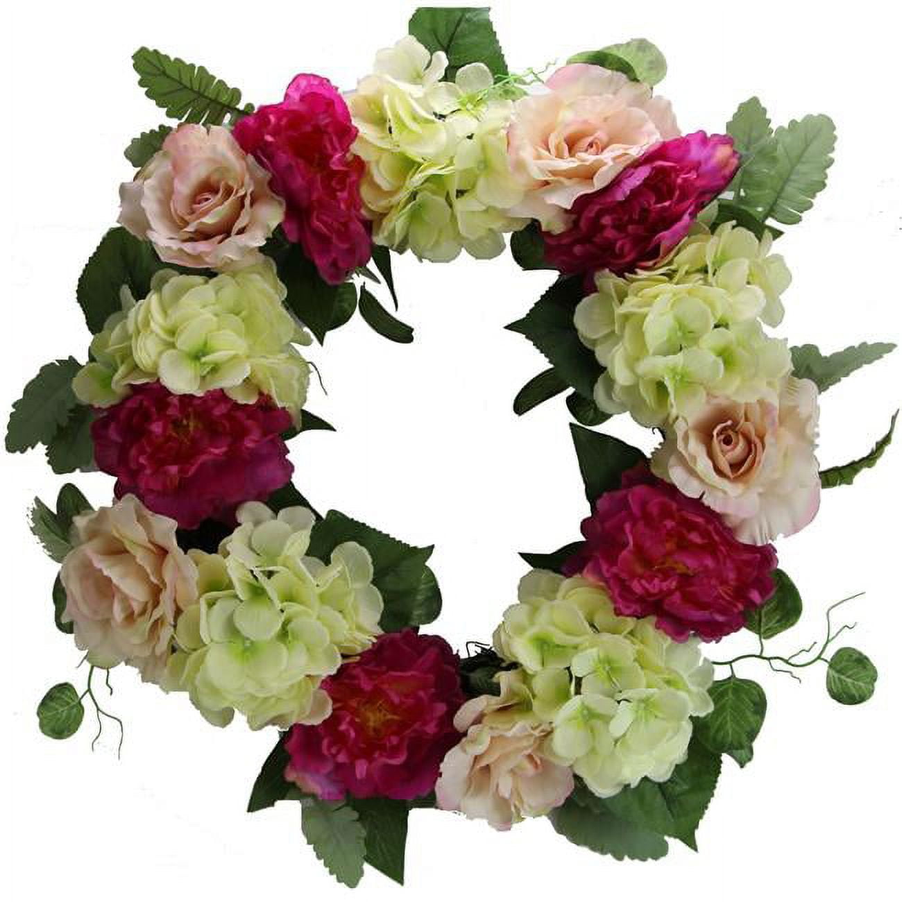Admired By Nature Abn1w003-ntrl Artificial 24 In. Peony, Rose & Hydreangea Wreath - Multi Color