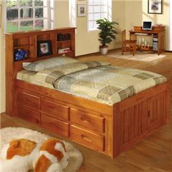 2120-bch Solid Pine Bookcase Headboard Twin With Six Drawers, Honey