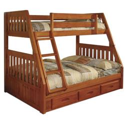 2118-tfh Solid Pine Mission Staircase Twin & Full Bunk Bed With Three Drawers, Honey