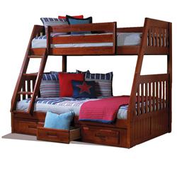 2818-tfm Solid Pine Mission Staircase Twin & Full Bunk Bed With Three Drawers, Merlot