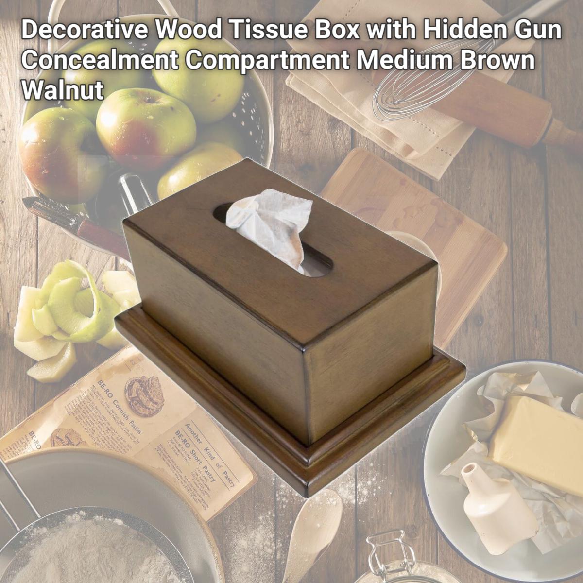 Picture of American Furniture Classics 434 Decorative Wood Tissue Box with Hidden Gun Concealment Compartment, Medium Brown Walnut