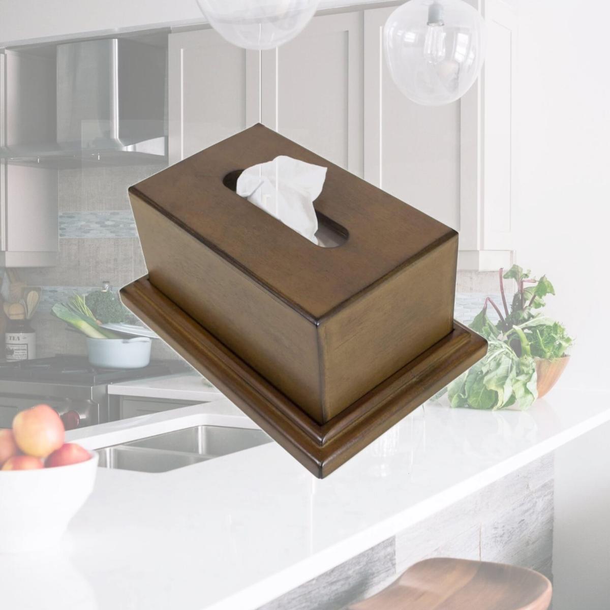 Picture of American Furniture Classics 434 Decorative Wood Tissue Box with Hidden Gun Concealment Compartment, Medium Brown Walnut