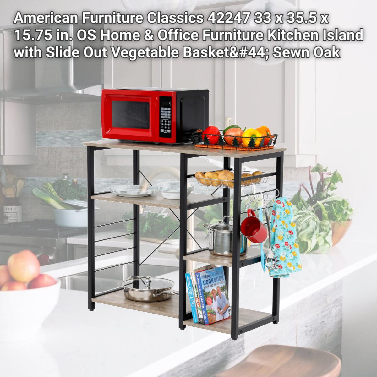 Picture of American Furniture Classics 42247 33 x 35.5 x 15.75 in. OS Home & Office Furniture Kitchen Island with Slide Out Vegetable Basket, Sewn Oak