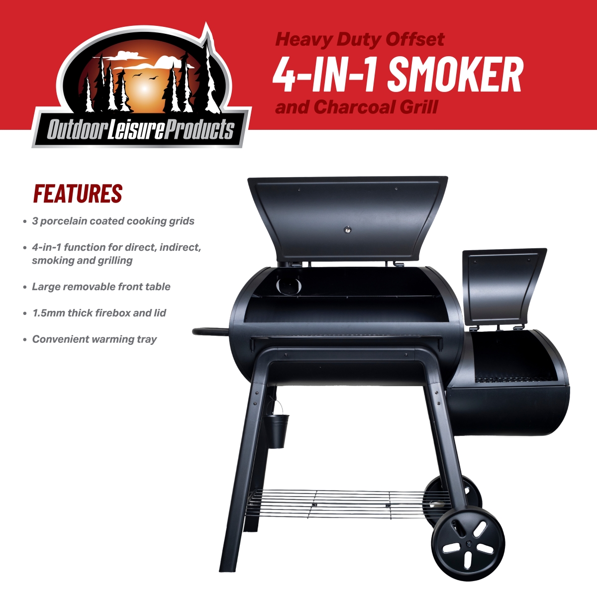 Picture of Outdoor Leisure Products OLP8530CS Heavy Duty Offset Charcoal Smoker Grill